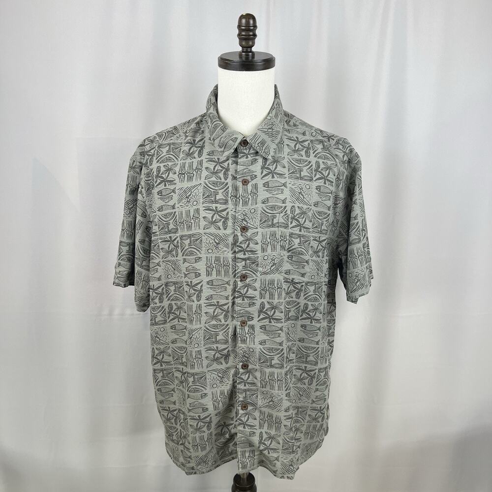 Quiksilver Shirt Mens Extra Large Black Green Button Up Waterman Collection Logo